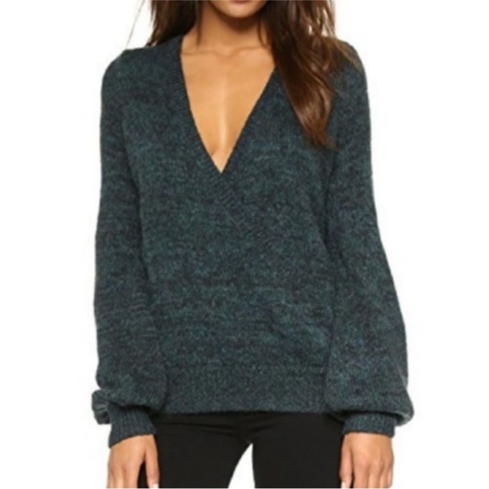 - Free People Karina Green Faux Wrap Sweater Pullover Size Medium  Heather…